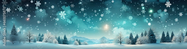 Fototapeta Snowy Delight: Captivating Christmas Banner with Glittering Snowflakes. Generative AI