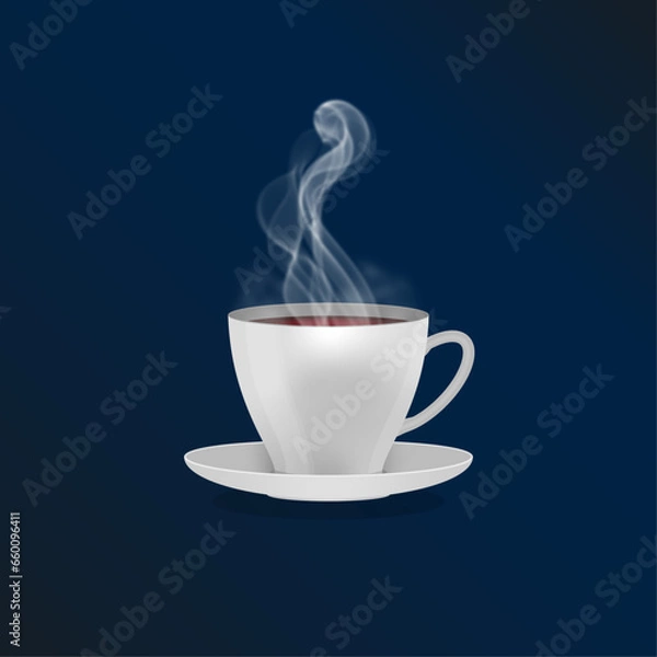 Obraz Vector Realistic Steaming Coffee Cup with Dark Blue Gradient Background