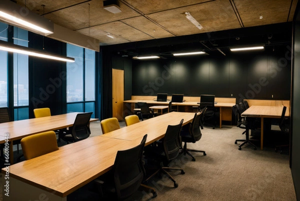 Fototapeta Modern interior design of a coworking space with shared desk. Concept of the best coworker space