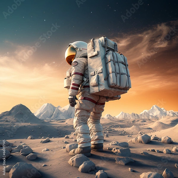 Fototapeta 3d astronaut traveling liek a human 3d astronaut traveling liek a human