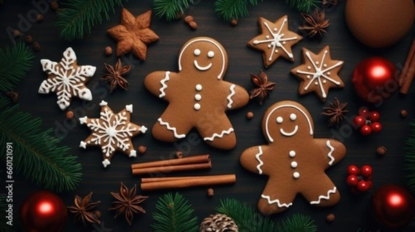 Fototapeta christmas cookies and spices background