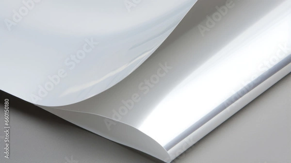 Fototapeta Closeup of glossy vellum paper with a reflective surface, producing a mirrored effect that adds depth to its texture.