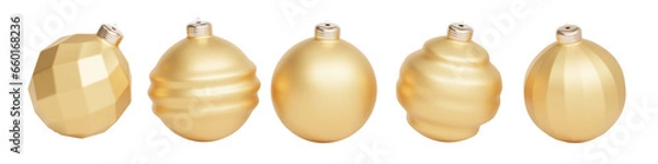 Fototapeta Set of golden baubles for Christmas or New Year holidays design, 3d render.