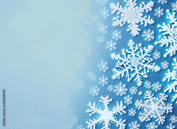 Fototapeta Snowflakes with copy space on the left side