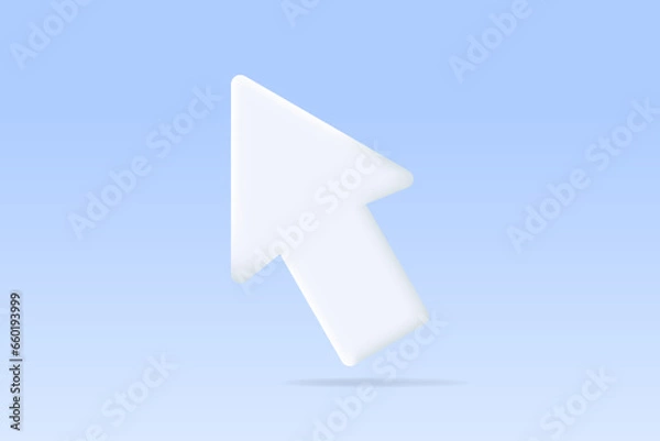 Fototapeta Mouse cursor, arrow pointer. 3d arrow icon as computer interface, selection tool, direction on monitor, website navigation sign for ui, apps, web design. Isolated vector illustration