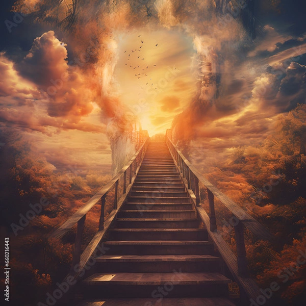 Obraz Surrealistic image of stairway to heaven, path to god, life