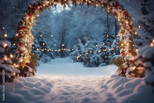 Fototapeta Christmas wedding backdrop photography background winter ceremony maternity shoot wedding overlay snow background forest wedding photo props