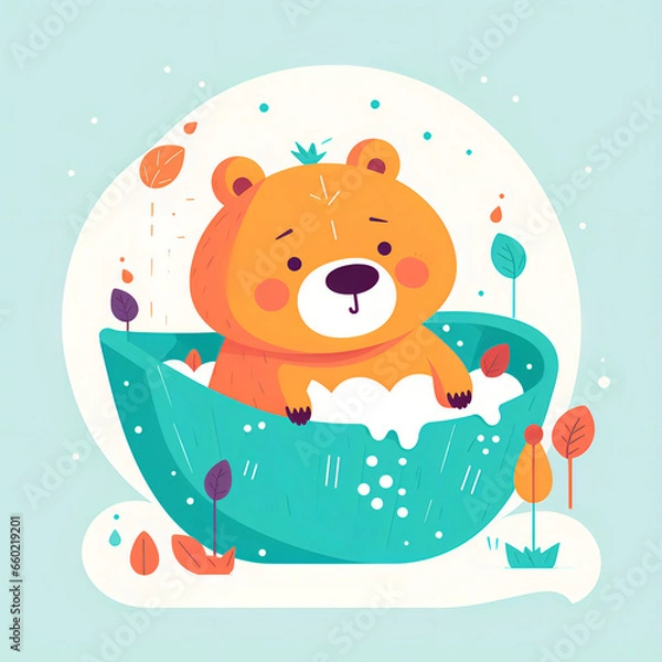 Obraz cute bear taking a bath illustration
