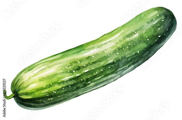 Fototapeta Watercolor illustration of cucumber isolated on transparent background