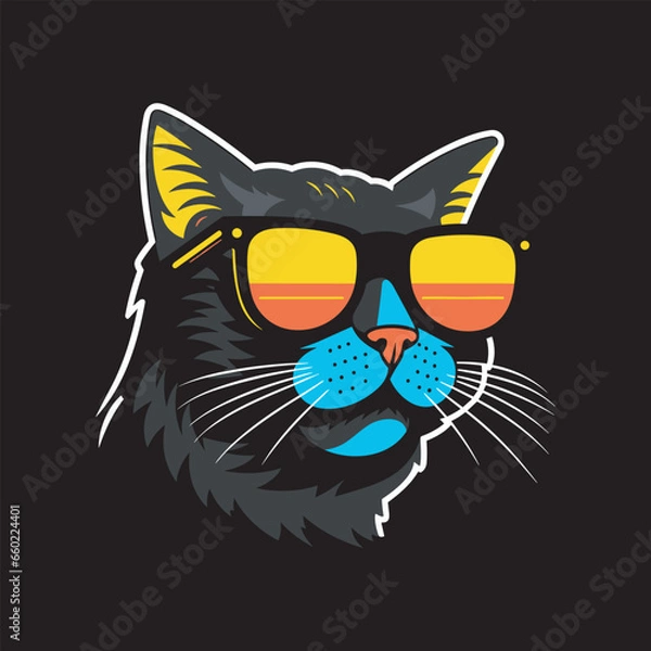 Obraz Portrait of Cat with glasses. colorful Vector art illustration. T-shirt design