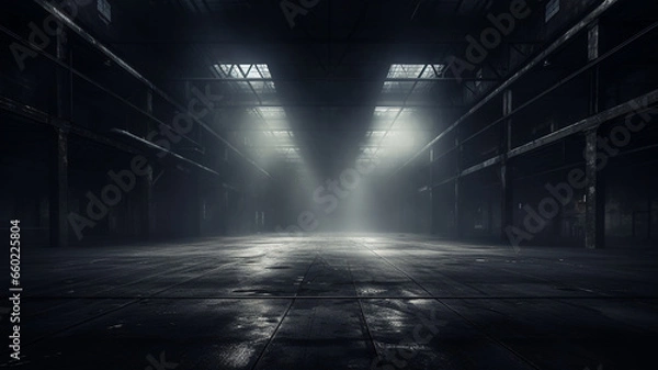 Fototapeta An empty warehouse filled with smog