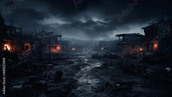 Fototapeta The remains of a city destroyed by war.