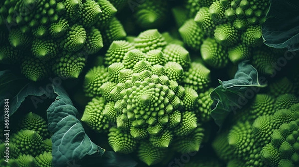 Obraz Green romanesco cauliflower close-up Generative Ai