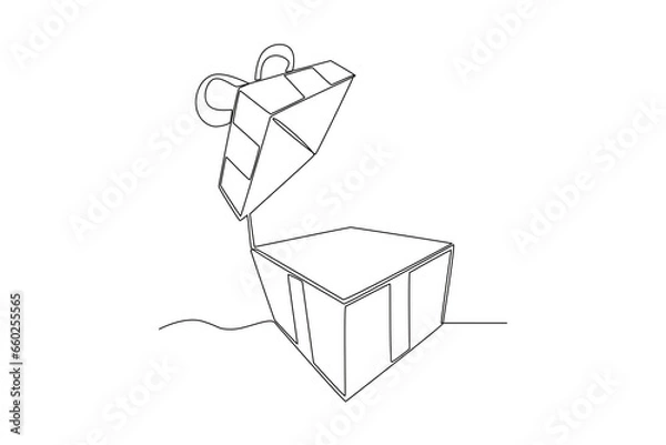 Fototapeta Top view of an open box. Boxing day one-line drawing