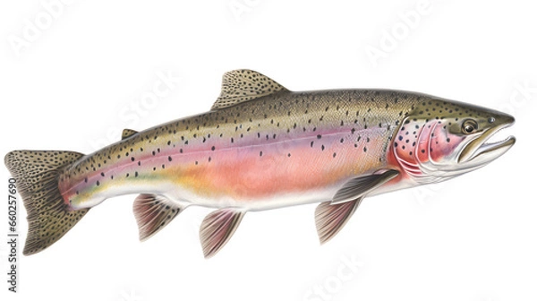 Fototapeta Rainbow Trout, realistic, side view, illustration, transparent png, no background, generative ai