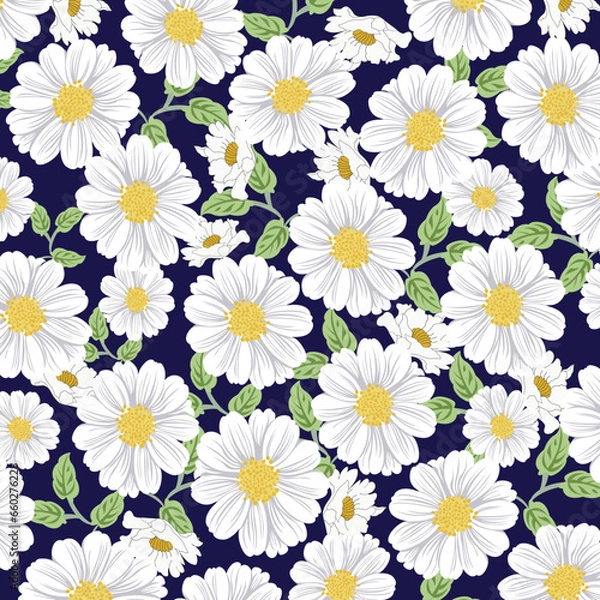 Fototapeta seamless vector flowers pattern navy  background