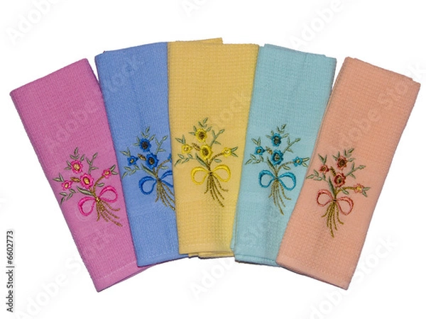 Obraz Five kitchen towels on a white background