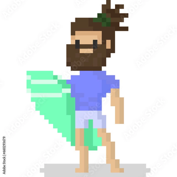 Fototapeta Pixel art surfer player character