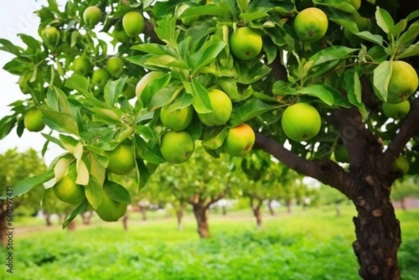 Fototapeta a guava tree with ripe fruits and dark green leaves