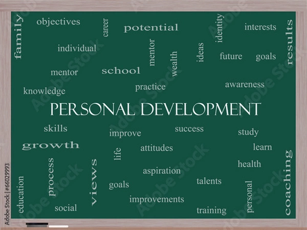 Fototapeta Personal Development Word Cloud Concept on a Blackboard
