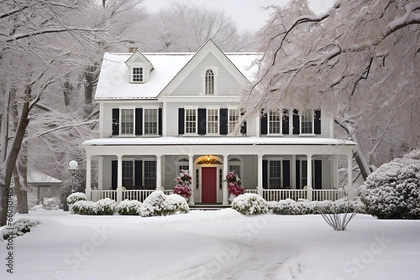 Obraz colonial house in winter