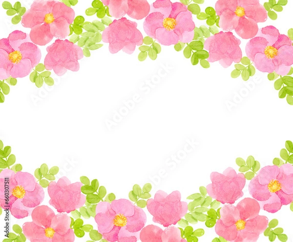 Fototapeta ハマナスの水彩画フレーム