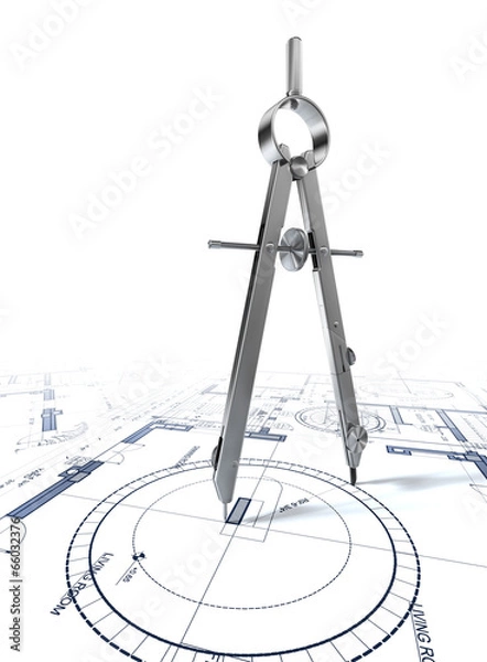 Obraz compass drawing circle on architectural plan