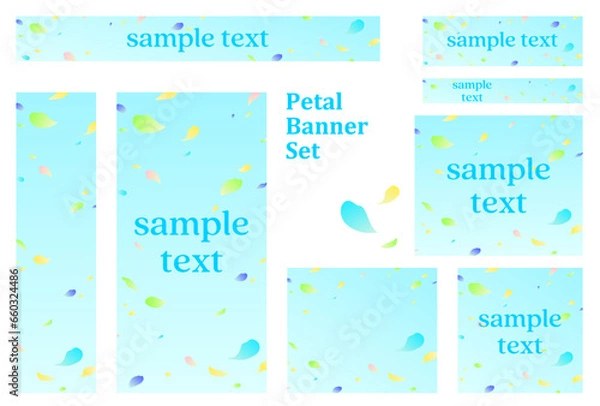 Fototapeta バナーセット_花吹雪_カラフル_青