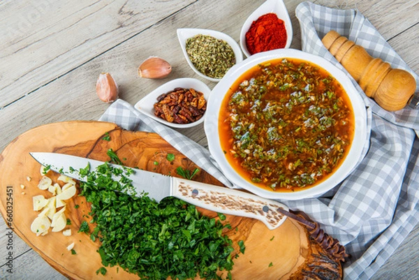 Obraz Chimichurri salsa argentina para carne a la barbacoa