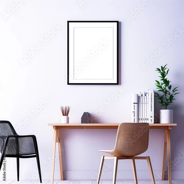 Fototapeta A vibrant living room featuring a mock-up of a photo frame, perfect for adding a touch of personality and creativity to your decor.