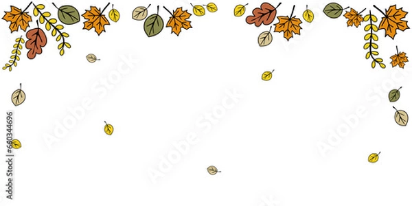 Fototapeta Autumn leaves on a transparent background, png file template, frame, layout.