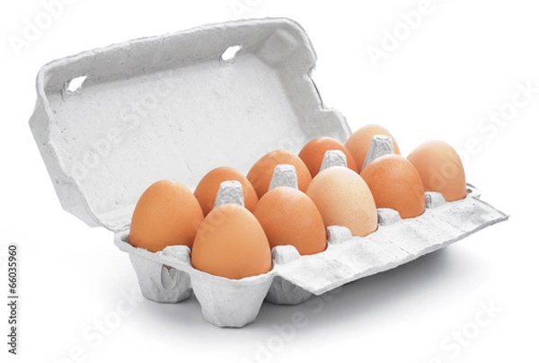 Obraz Ten brown eggs in a carton package