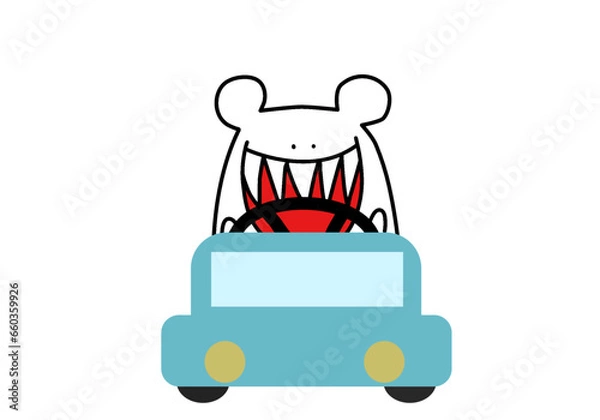 Obraz White bear on a car
