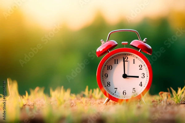 Obraz Alarm clock on the background of a summer landscape 