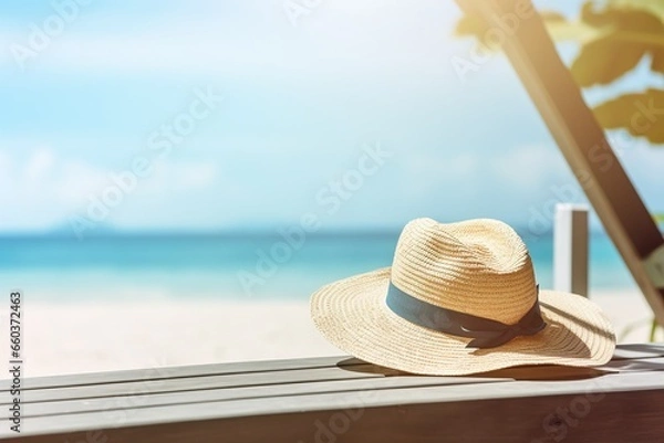 Obraz Beach Lounger with Hat and Sunglasses in Sunlight