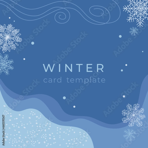Fototapeta Winter template in blue tones with snowflakes. Simple background for posters, banners, greeting cards, covers, mobile apps, flyers