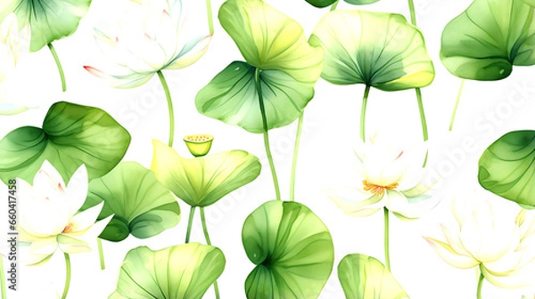 Obraz seamless Lotus floral water color pattern on white background