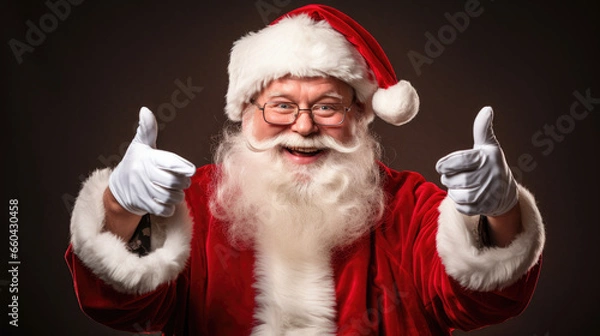 Fototapeta Happy santa claus with thumbs up