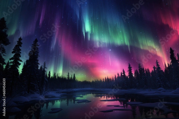 Fototapeta Realistic beautiful aurora in the night sky