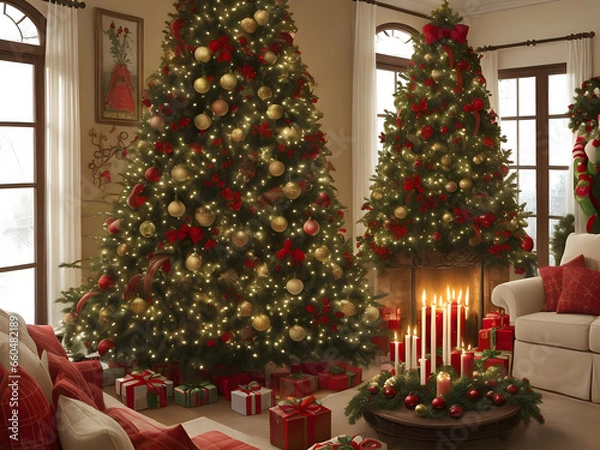 Fototapeta Christmas day celebration. Image is generated with the use of an Artificial intelligence