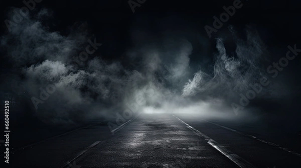 Obraz misty road fog, darkness, isolated, background - by generative ai