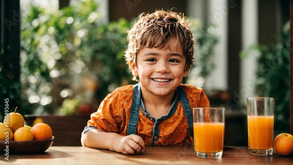 Obraz child drinking orange juice