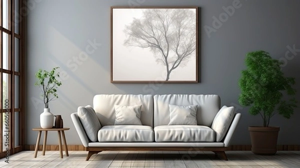 Fototapeta Sample frame set against a comfortable taupe bedroom backdrop.