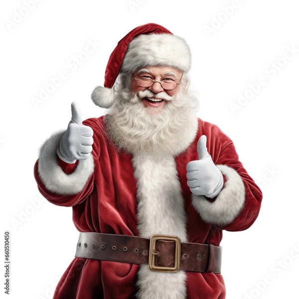 Fototapeta Santa Claus showing thumbs up, isolated on white or transparent background. AI Generated.