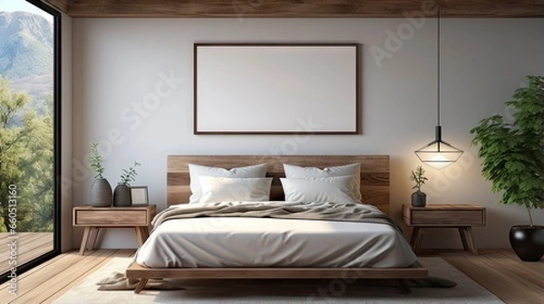 Obraz Sample frame set against a comfortable taupe bedroom backdrop.