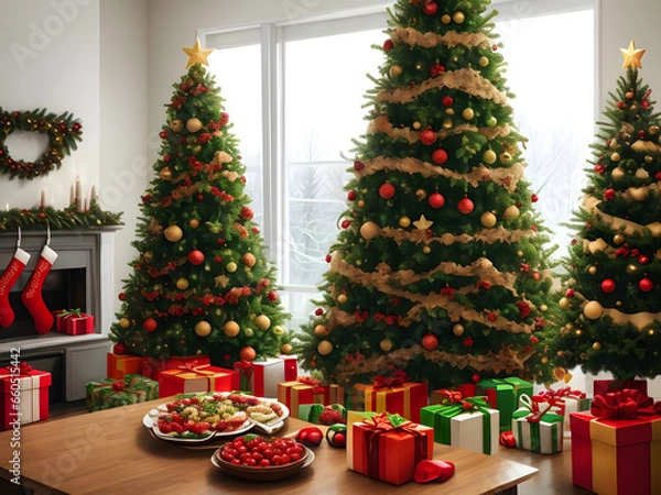 Obraz Christmas day celebration. Image is generated with the use of an Artificial intelligence
