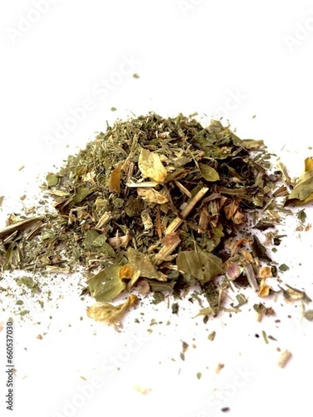 Obraz green tea leaves on white