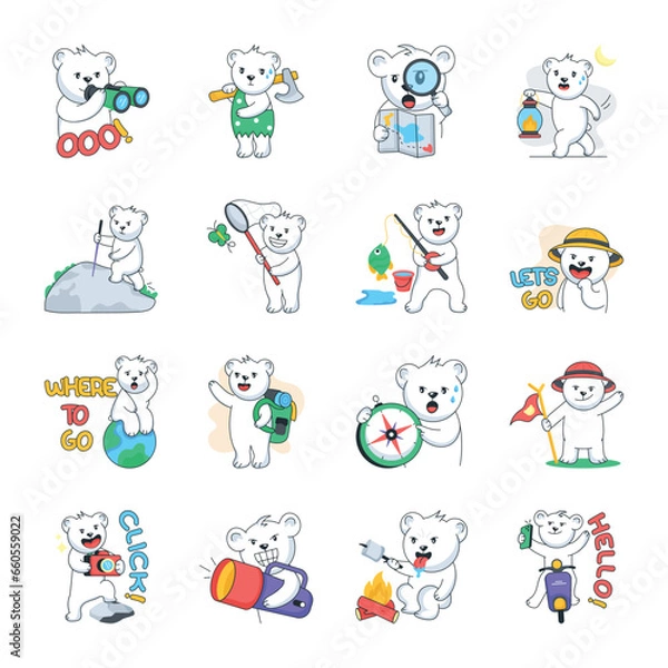 Fototapeta Pack of Adventure Bears Flat Stickers 

