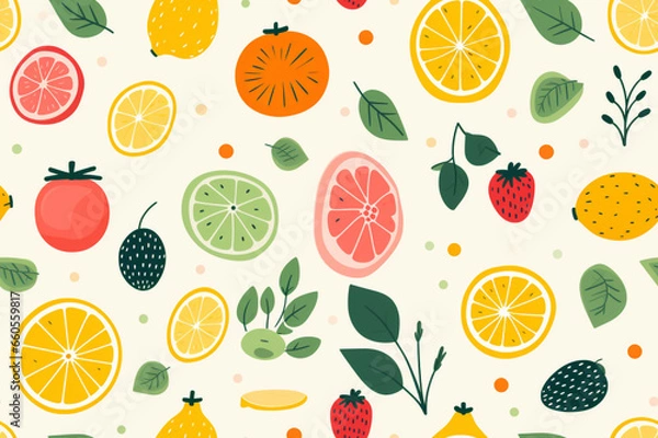 Obraz A white background with oranges, lemons, and apples, Generative AI