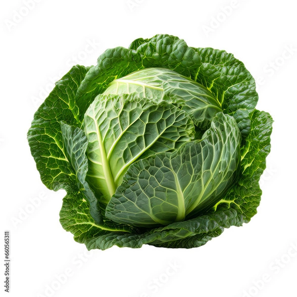 Fototapeta Green cabbage vegetable isolated on a transparent background. Concept of food.